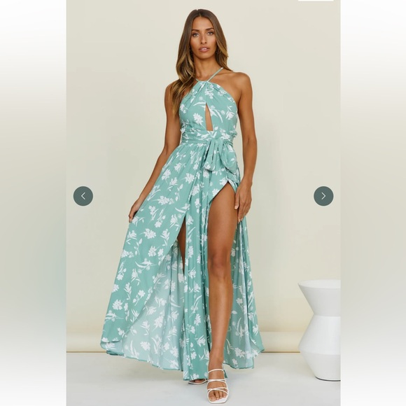 Dresses & Skirts - Floral Halter Maxi Dress in Mint Green